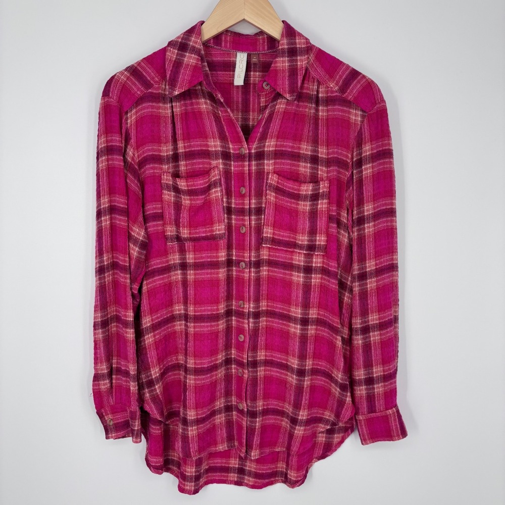 Pilcro Button Down Women XS Pink Plaid Flannel Long Sleeve Shirt Blouse Camping